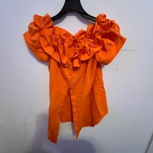 SHEIN Vibrant Orange Ruffled Blouse